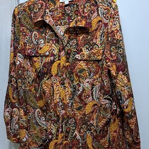 Studio Works Paisley Button-Up Shirt in Rust, Mustard & Olive
